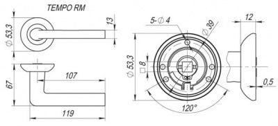 Ручка дверная TEMPO RM SN/CP-3